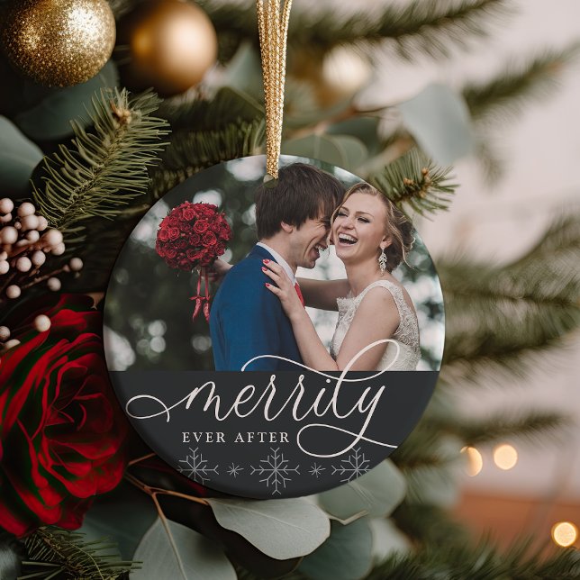 Merrily immer nach | Hochzeitsstift Foto Keramik Ornament (Von Creator hochgeladen)