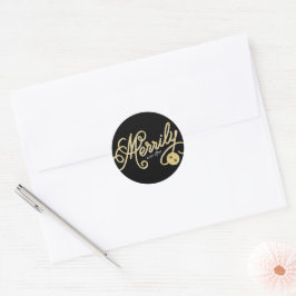 Merrily je nach Curly Script Hochzeit Runder Aufkleber