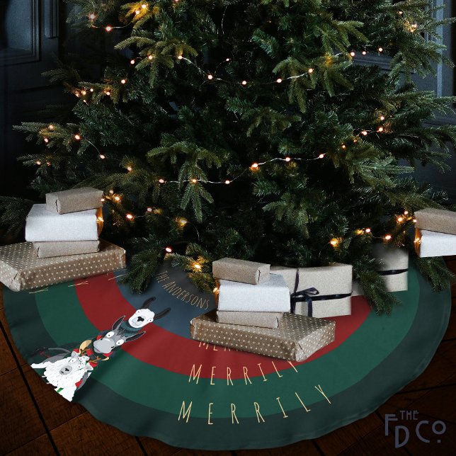 "Merrily Merrily Merrily" Donkey Llama & Sheep Polyester Weihnachtsbaumdecke (Von Creator hochgeladen)
