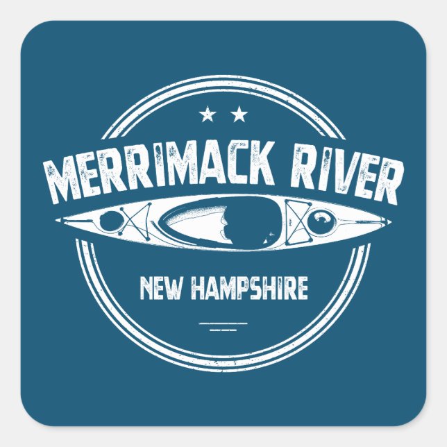 Merrimack River New Hampshire Kayak Quadratischer Aufkleber (Vorderseite)