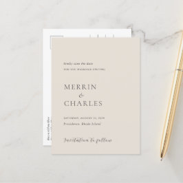 Merrin Beige Elegant Wedding Save the Date Ankündigungspostkarte