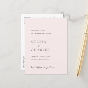 Merrin Blush Elegant Wedding Save the Date Ankündigungspostkarte