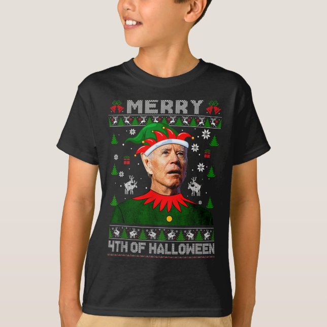 Merry 4th Of Halloween Joe Biden Christmas Ugly Sw T-Shirt (Vorderseite)