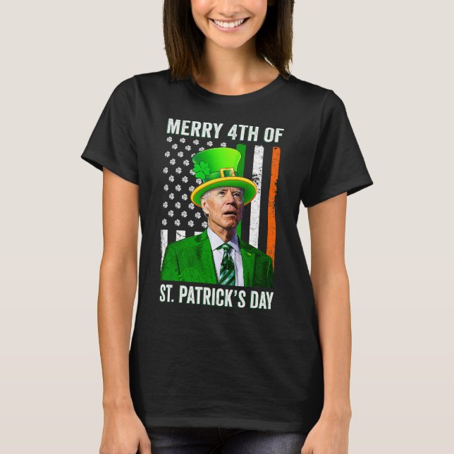 Merry 4th of St Patrick's Day Joe Biden Leprechaun T-Shirt (Vorderseite)