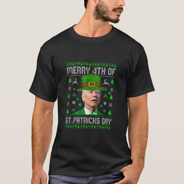 Merry 4th St Patricks Day Joe Biden Hat Clover T-Shirt (Vorderseite)