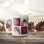MERRY 5 Foto Collage Weihnachtsfeiertag Kaffeetasse<br><div class="desc">Brechen Sie die festliche Fixierung in dieser Weihnachtszeit mit dieser Tasse der Collage des Weihnachtsgeburts aus,  mit fünf bordeauxfarbenen Quadraten,  die "MERRY" ausdrücken,  abwechselnd mit 5 quadratischen Fotos in einer Gitterkollektion.</div>