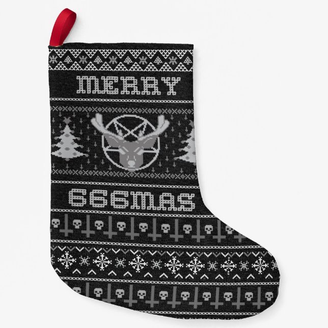 Merry 666mas Goth Weihnachtsmuster Spooky Kleiner Weihnachtsstrumpf (Vorderseite)
