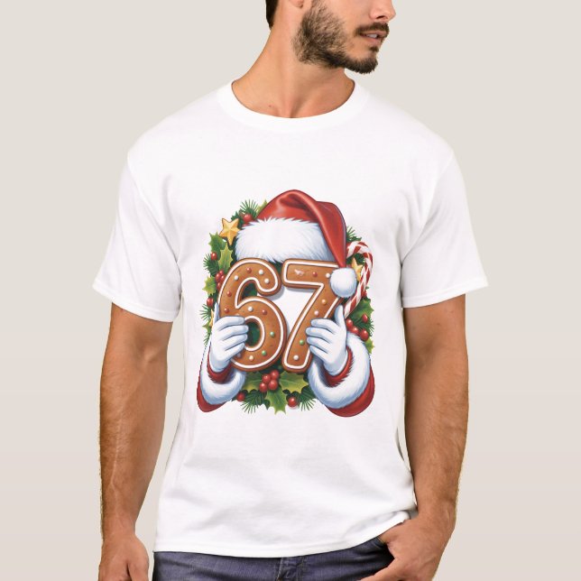 Merry 67th Birthday Gingerbread Christmas T-Shirt, T-Shirt (Vorderseite)