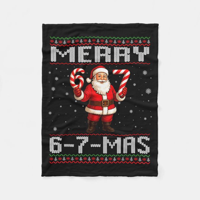 Merry 6-7-mas Funny Ugly Christmas Santa Candy Can Fleecedecke (Vorderseite)