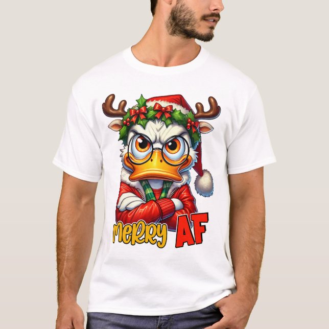 Merry AF 2 - Sarcastic Grumpy Duck Christmas T-Shirt (Vorderseite)