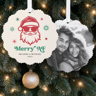 Merry AF cooler Santa in Sonnenbrille Retro-Sterne Ornament Karte