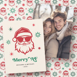 Merry AF cooler Weihnachtsmann in Sonnenbrille Ret Feiertagskarte