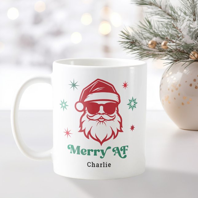 Merry AF cooler Weihnachtsmann in Sonnenbrille Ret Kaffeetasse (Merry AF cool Santa in sunglasses retro stars Coffee Mug)