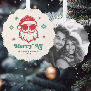 Merry AF cooler Weihnachtsmann in Sonnenbrille Ret Ornament Karte