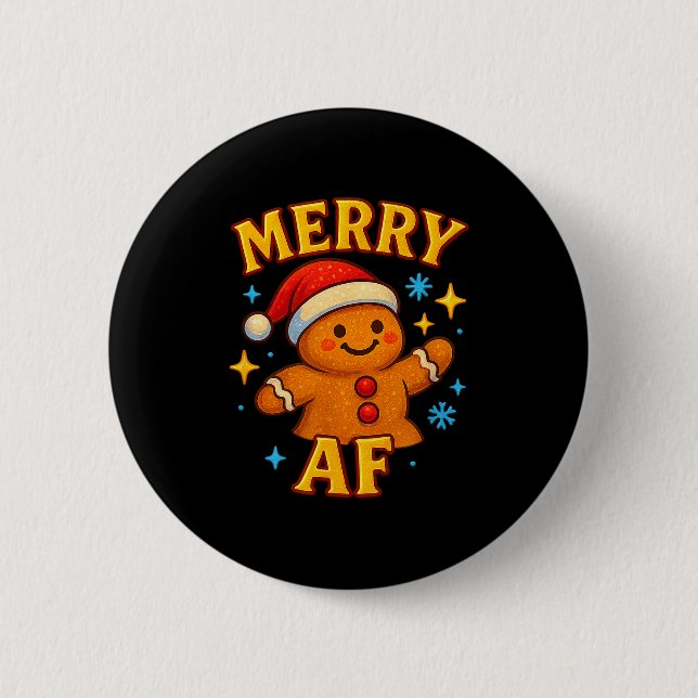 Merry Af Gingerbread Man Christmas Santa Hat Cooki Button (Vorderseite)