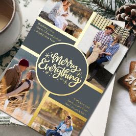 Merry alles 4 Foto Collage Gray und Gold Folien Feiertagskarte