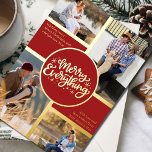 Merry alles 4 Foto Collage Rot und Gold Folien Feiertagskarte<br><div class="desc">Personalisieren Sie diese vergoldete Weihnachtskarte mit vier Ihrer Lieblings-Fotos. Die Vorlage ist Set für Sie bereit, um Ihre vier Fotos und, es hat auch zwei Abschnitte für Ihre Grüße und Ihre Namen. Die Mitte der Karte hat die Formulierung "Merry Everything" in einer traditionellen Farbpalette von Rot und Gold. Ihre Bilder...</div>