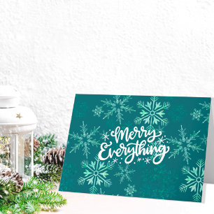 Merry alles Calligrafy Green Snowflake Feiertagskarte