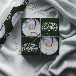 Merry alles Calligraphy Round Foto Green Geschenkpapier