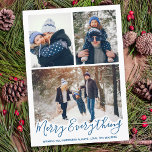 Merry alles Einfache Blue Family Foto Feiertagskarte<br><div class="desc">Senden Sie Weihnachts-Grüße mit dieser bezaubernden Merry Everything Happy Always Karte in einem trendigen blauen Design. Zurück : Merry alles ~ wünschen Ihnen immer Glück. Personalisieren Sie mit Ihrem Familiennamen und individuellen Namen. Diese Foto Collage Ferienkarte wird bei allen Ihren Freunden und Familienmitgliedern beliebt sein. Besuchen Sie unsere Kollektion für...</div>