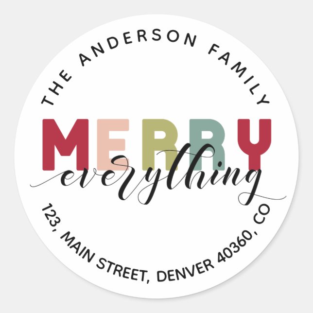 Merry Alles farbige Rücksendetikett Runder Aufkleber (Vorderseite)