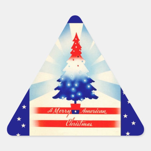 Merry American Christmas Patriotic Tree Aufkleber (Vorderseite)