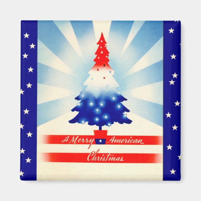 Merry American Christmas Patriotic Tree Magnet (Vorne)
