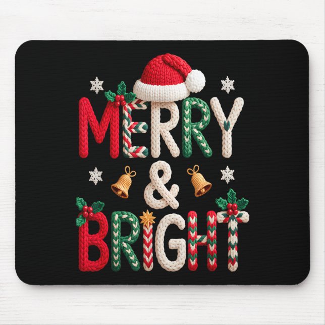 Merry &amp; Bright Christmas Santa Hat Crochet Kni Mousepad (Vorne)