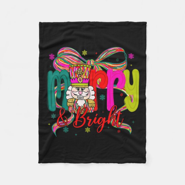 Merry &amp; Bright Coquette Bow Nutcracker Christm Fleecedecke (Vorderseite)