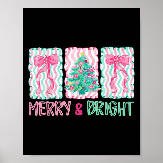 Merry &amp; Bright Coquette Preppy Bow Xmas Tree W Poster (Vorne)