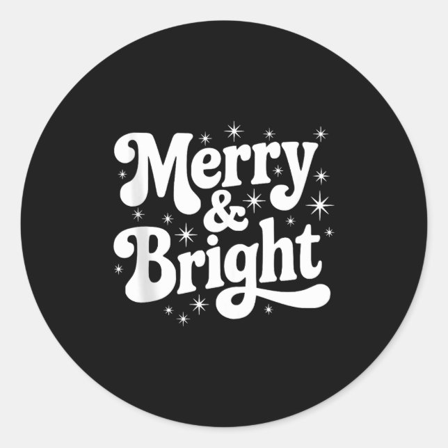 Merry &amp; Bright Retro Christmas Groovy Holiday  Runder Aufkleber (Vorderseite)