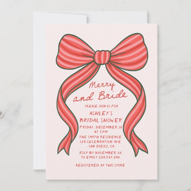 Merry and Bride Hand Drawn Christmas Bridal Shower Einladung (Vorderseite)