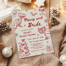Merry and Bride Hand Drawn Christmas Bridal Shower Einladung