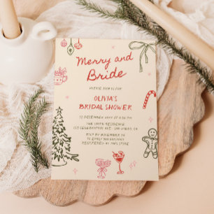Merry and Bride Hand Drawn Weihnachts-Brautparty Einladung