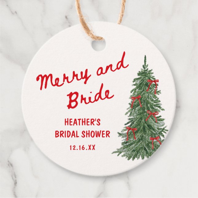 Merry and Bride Whimsical Holiday Bridal Shower Geschenkanhänger (Vorderseite)