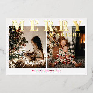 Merry and Bright 2-Foto Gold Foil Holiday Card Folien Feiertagskarte