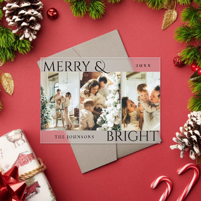 Merry and Bright 3 Photo Collage Holiday Card Acryleinladungen (Insitu (Feiertag))