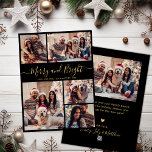 Merry and Bright 5 Foto Collage Weihnachten<br><div class="desc">Moderne einfache Elegante Kalligrafie Merry und helle Script Black und Gold 5 Foto Collage Merry Weihnachtskarte. Diese festliche, minimalistische, skurrile 5 (5) Foto-Grußkarte Vorlage verfügt über eine hübsche Grid-Foto-Collage und sagt "Merry and Bright"! Der Grußtext "Merry and Bright" ist in einer wunderschönen Hand geschrieben, in Wirbler Swash-Schwanz-Typografie oder Kalligraphie-Skript in...</div>