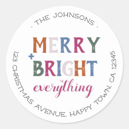 Merry and Bright Alles farbenfrohe Adresse Runder Aufkleber