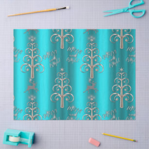 Merry and Bright Aqua Christmas Seidenpapier