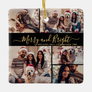 Merry and Bright Black Gold 5 Foto Weihnachten Keramikornament