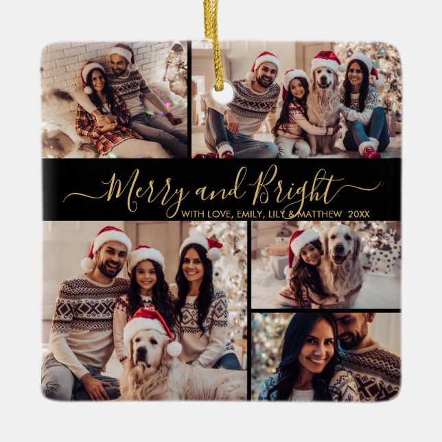 Merry and Bright Black Gold 5 Foto Weihnachten Keramikornament (Vorderseite)