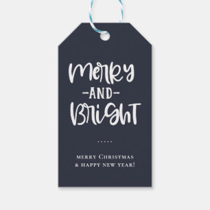 Merry and Bright Blue Holiday Geschenketiketten Geschenkanhänger