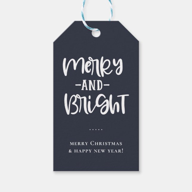 Merry and Bright Blue Holiday Geschenketiketten Geschenkanhänger (Vorderseite)