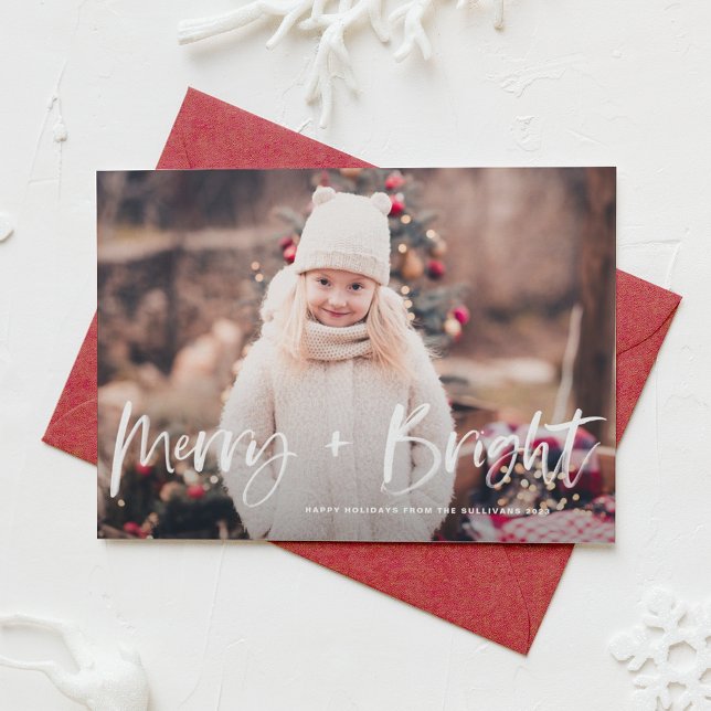 Merry and Bright Brush Lettering Foto Weihnachten (Von Creator hochgeladen)