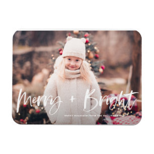 Merry and Bright Brush Lettering Foto Weihnachten Magnet