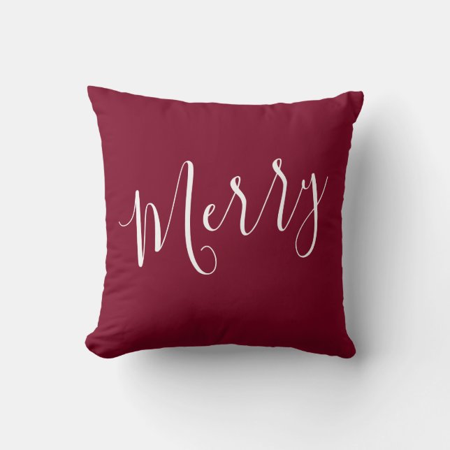 Merry and Bright Burgundy Christmas Throw Kissen (Vorderseite)