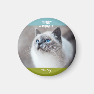 Merry and Bright Cat Kitten Weihnachtsname Foto Magnet