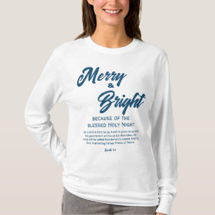 Merry and Bright Christmas Blue Script T-Shirt