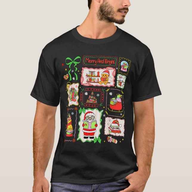 Merry And Bright Christmas Gingerbread Santa Book  T-Shirt (Vorderseite)